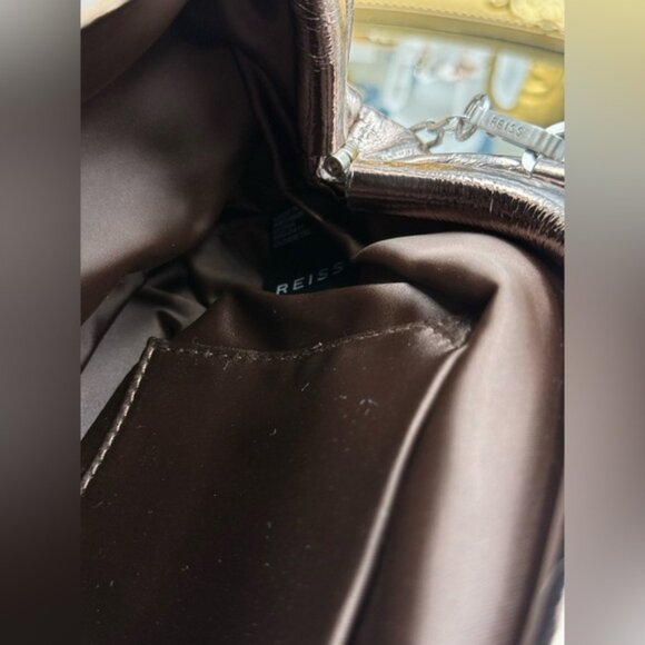 🆕 REISS 🧿 NWT Elena Metallic Grained Clutch, Convertible Shoulder Bag - Picture 10 of 13